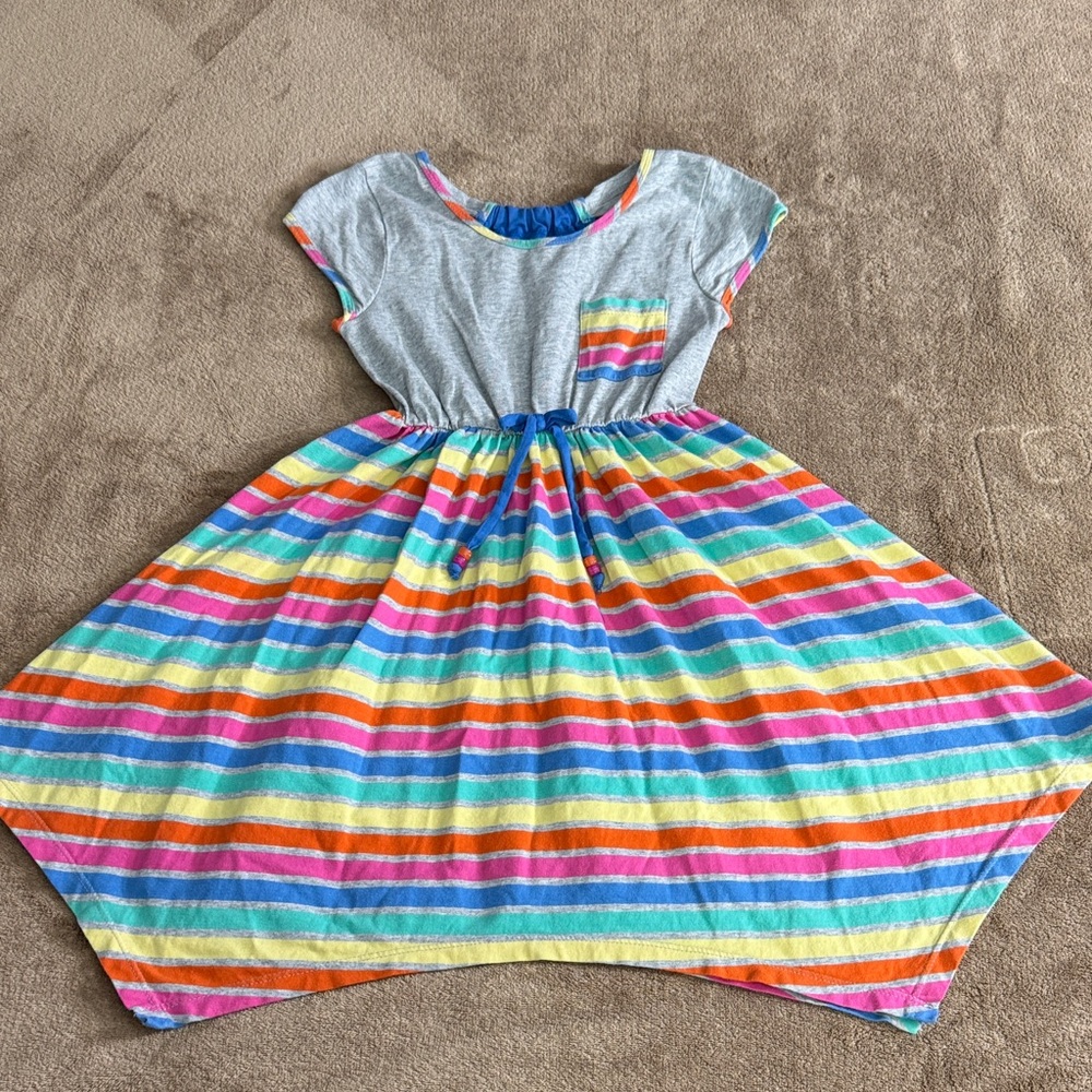 Jona Michelle Rainbow Striped Summer Dress with cute back detail and hem!